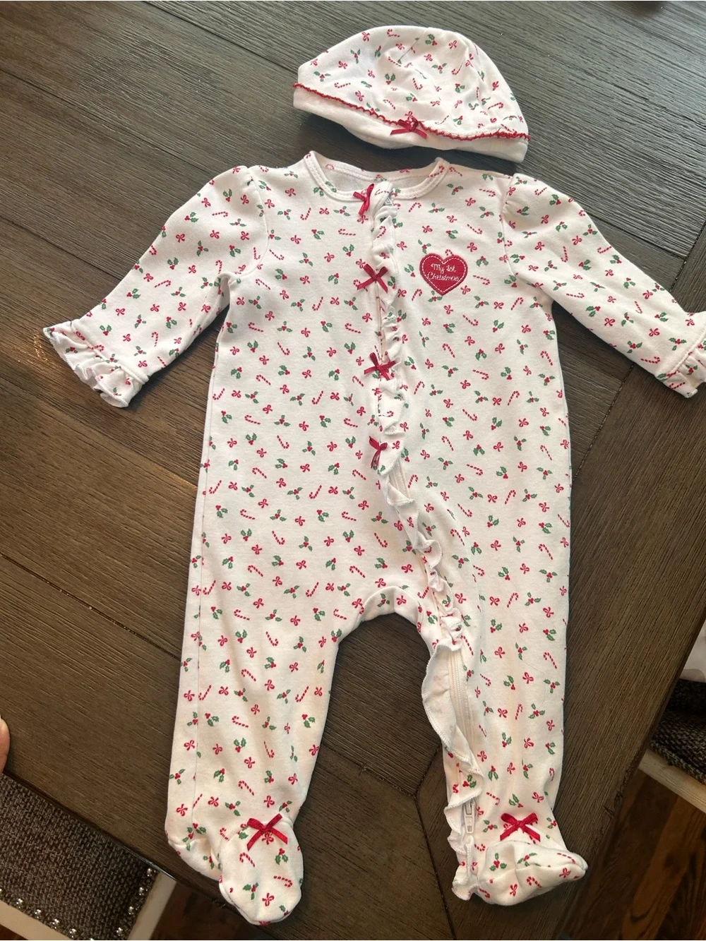 Little Me Christmas Footed Sleeper & Hat Set 6M